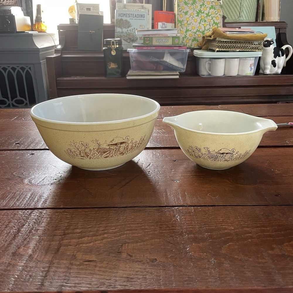 Pyrex Vintage Forest Fancies Mushroom Cinderella Nesting Mixing Bowls, Set of 2